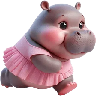 🏃‍♀ cc4bb42a hippopotame, mignon, animal, rose, jupe, dessin animé telegram sticker