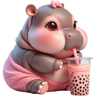 🧋 dca839a6 hippopotame, mignon, animal, thé boba, boisson, dessin animé, rose telegram sticker