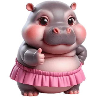 👍 ef96ffba hippopotame, dessin animé, animal, mignon, rose, jupe, pouce levé telegram sticker