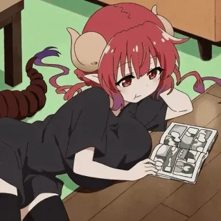 🩸 0661f0bc Ilulu Miss Kobayashi's Dragon Maid anime, dragon, maid, reading, character, female telegram sticker