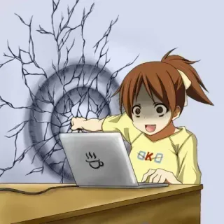 🩸 4263acfb anime, girl, computer, laptop, panic, shock, frustration telegram sticker