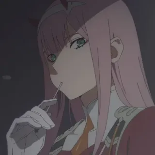 🩸 73e363b3 Zero Two Darling in the Franxx anime, Zero Two, Darling in the Franxx, pink hair, lollipop, girl telegram sticker