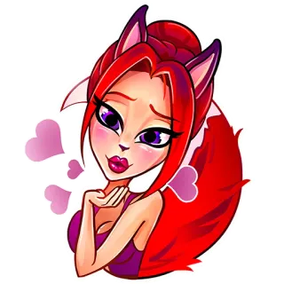 😘 310a6f77 Cartone animato, Animale, Volpe, Rosso, Ragazza, Cuore, Carino telegram sticker