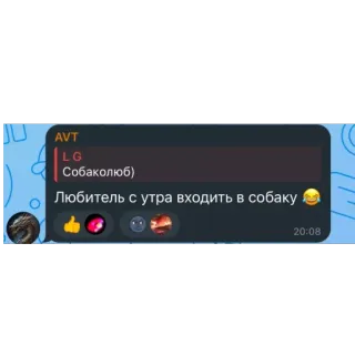🫥 21f2b8d9 Собаколюб)
Любитель с утра ходить в собаку 😂 chat, messaggio, russo, testo, telegram telegram sticker