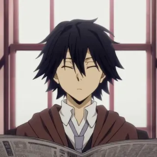 😟 e8722d8c 动漫, 报纸, 阅读, 卡通, 角色, 室内 telegram sticker