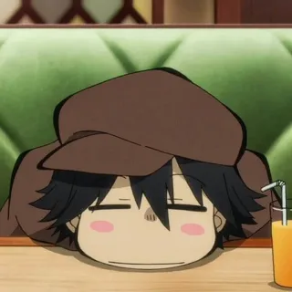 ☺️ f6349aa8 动漫, Q版, 可爱, 睡觉, 帽子, 饮料, 咖啡厅, 懒 telegram sticker