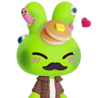 🥞 f282912f dessin animé, vert, lapin, crêpes, moustache, kawaii, yeux telegram sticker