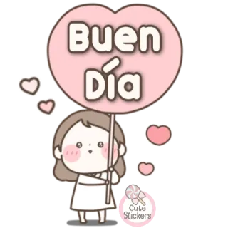 👧 77c9549e Buen Día Good day, Greeting, Cute, Hearts, Girl telegram sticker