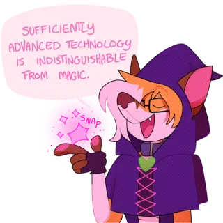✨ 15676e03 SUFFICIENTLY ADVANCED TECHNOLOGY IS INDISTINGUISHABLE FROM MAGIC. anthropomorph, zauberer, magie, technologie, zitat, fell, cartoon telegram sticker