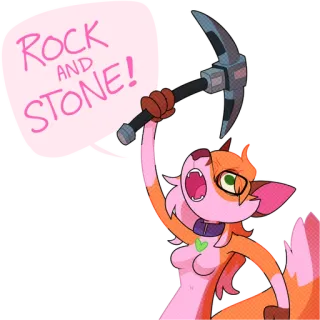⛏ 74e35422 Rock AND STONE! Cartoon, Tier, Fuchs, Fels, Stein, Spitzhacke telegram sticker