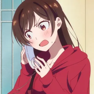 🔴 da08640b Chizuru Ichinose Rent-A-Girlfriend Anime, Cartoon, Chizuru Ichinose, Rent-a-Girlfriend, geschockt, telefoniert telegram sticker