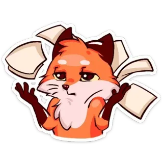 🖕 08d6e797 fox, animal, confused, papers, orange, cartoon, sticker whatsapp sticker