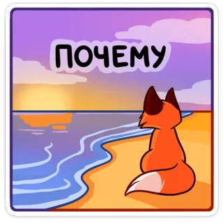 🌅 2ef4b8ee ПОЧЕМУ volpe, tramonto, spiaggia, oceano, triste, domanda, perché whatsapp sticker
