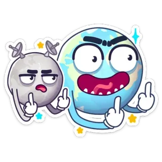 🖕 fcad3d46 trái đất, mặt trăng, phim hoạt hình, ngón giữa telegram sticker