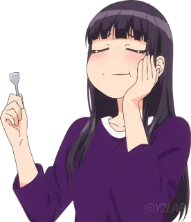 😋 71b10b66 @Y2LAB Аниме, Девушка, Ест, Вилка, Мило, Счастливый whatsapp sticker