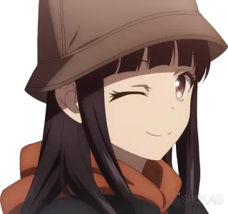 😉 e49348ea @YLAB Аниме, Девушка, Подмигивание, Милый, Шляпа whatsapp sticker