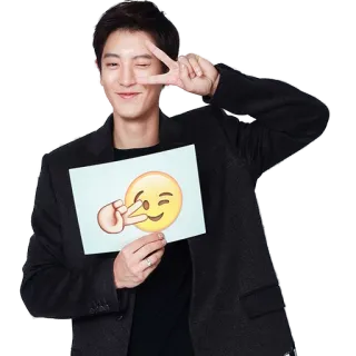 ✌️ c272fb35 pria, setelan, emoji, mengedipkan mata, simbol perdamaian, Korea telegram sticker