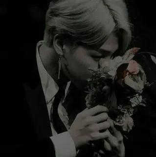 🌑 eb511305 homem, flores, retrato, cinza, monocromático, masculino telegram sticker