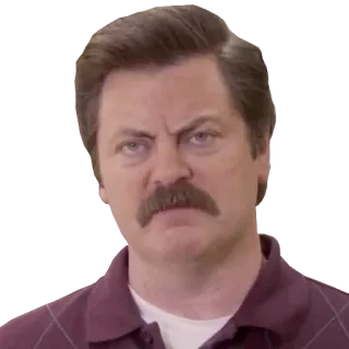 😒 89954c1a Ron Swanson Parks and Recreation ロン・スワンソン, パークス・アンド・レクリエーション, ニック・オファーマン, 口ひげ, NBC, テレビ番組, コメディ telegram sticker