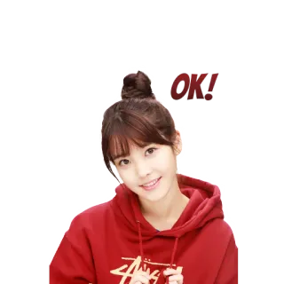 ✌ fd096896 OK! cô gái, ok, vui vẻ, áo hoodie đỏ telegram sticker