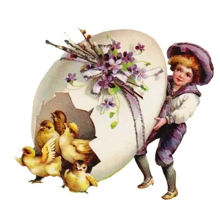 🙏 8c67f8e4 Paskah, anak ayam, telur Paskah, vintage, anak, musim semi, bunga whatsapp sticker