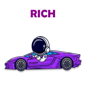 🤑 3c7fa520 RICH นักบินอวกาศ, รถ, รวย, หรูหรา, สีม่วง, การ์ตูน telegram sticker