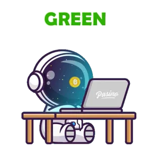 ✅ 9f55ea0f GREEN นักบินอวกาศ, อวกาศ, แล็ปท็อป, บิตคอยน์, เหรียญ, สีเขียว, งาน telegram sticker