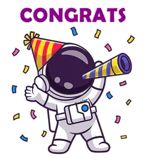 👏 ee5366f9 CONGRATS ยินดีด้วย, การเฉลิมฉลอง, นักบินอวกาศ, ปาร์ตี้, ความสำเร็จ, กระดาษโปรย telegram sticker