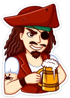 🍺 b2a4edeb pirate, cartoon, beer, character, man, hat, alcoholic beverage telegram sticker