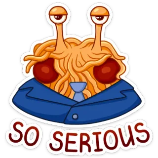 😒 be84365a SO SERIOUS flying spaghetti monster, sticker, pastafarianism, funny, serious telegram sticker