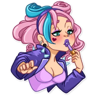 💄 64a7d7d5 nhãn dán, phụ nữ, trang điểm, tóc hồng, tóc xanh, son môi telegram sticker