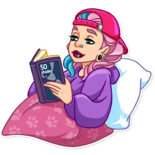 📖 f4335025 50 shades đọc sách, sách, cô gái, chăn, ấm cúng, 50 sắc thái telegram sticker