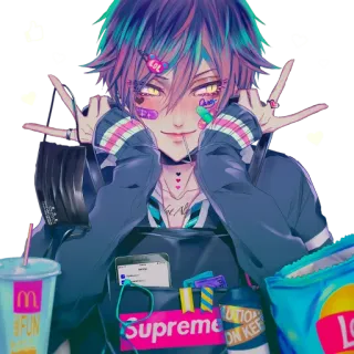 😏 4190940c You Mad Chico anime, Sticker, Pelo colorido, Snack, Soda, Supreme, Lol, ¿Estás enojado? telegram sticker