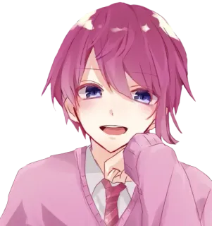 😃 6ddfa814 Anime, Chico, Pelo rosa, Lindo, Dibujos animados, Ilustración telegram sticker