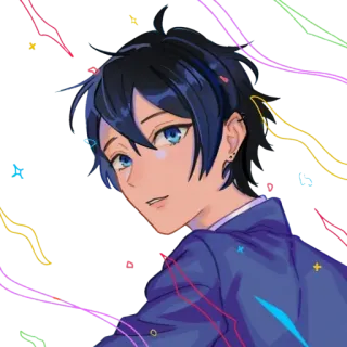 🎗️ f99f18de Anime, Manga, Masculino, Pelo azul, Retrato, Arte digital telegram sticker