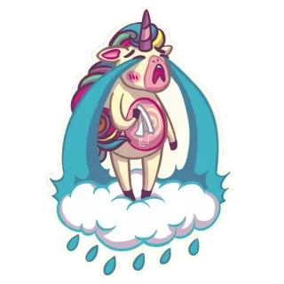 😭 0905393e Unicorn unicorn, menangis, sedih, awan, air mata, pelangi telegram sticker