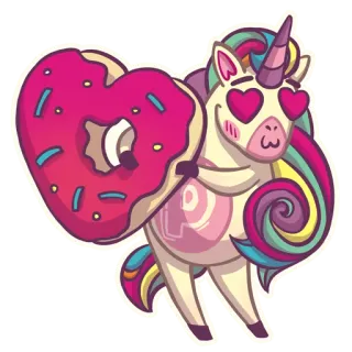 ❤️ 11f6106b unicorn, donat, hati, imut, kawaii, fantasi, hewan, hidangan penutup telegram sticker
