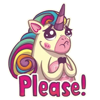 🙏 9e9d93a2 Please! unicorn, memohon, imut, kartun, permintaan, tolong telegram sticker