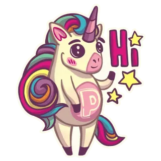 👋 f6a21e7e Hi unicorn, kartun, lucu, binatang, hai, salam, bintang telegram sticker