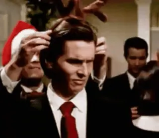 👍 202ad8c8 Patrick Bateman American Psycho パトリック・ベイトマン, アメリカン・サイコ, スーツ, 80年代, クリスマス, 帽子 whatsapp sticker