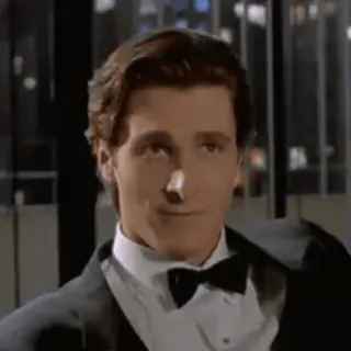 😞 5723b08f Patrick Bateman American Psycho パトリック・ベイトマン, アメリカン・サイコ, クリスチャン・ベール, 80年代, 映画, ビジネスマン, シリアルキラー whatsapp sticker