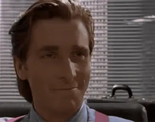 😁 6271e4f5 Patrick Bateman American Psycho パトリック・ベイトマン, アメリカン・サイコ, クリスチャン・ベール, 映画, キャラクター, 80年代, フィルム whatsapp sticker
