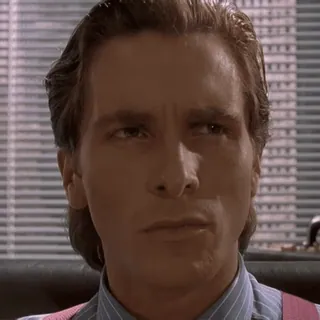 🤨 3a8f356d Patrick Bateman American Psycho アメリカン・サイコ, パトリック・ベイトマン, クリスチャン・ベール, 映画, ムービー, シリアルキラー, 80年代 whatsapp sticker