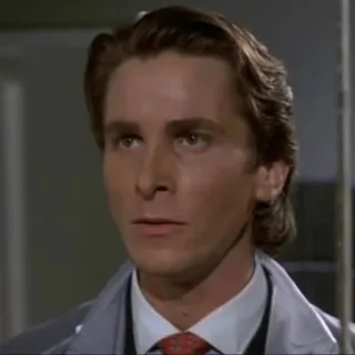 😶 1543f5c9 Patrick Bateman American Psycho 영화, 크리스찬 베일, 패트릭 베이트먼, 정장, 80년대 telegram sticker