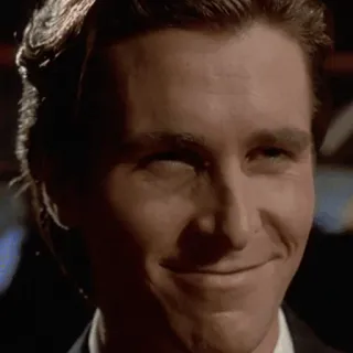 😄 1db23f74 Patrick Bateman American Psycho 사이코, 소름, 미소, 패트릭 베이트먼, 영화, 크리스찬 베일 telegram sticker