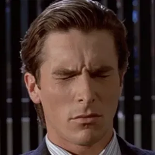 😣 7f7e5413 Patrick Bateman American Psycho 영화, 사이코, 표정, 사업가, 진지한 telegram sticker