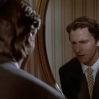 😰 e97e17cb Patrick Bateman American Psycho 거울, 비즈니스, 사이코패스, 남자, 정장 telegram sticker