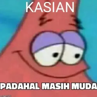 😅 20d63a89 Patrick Star Spongebob Squarepants KASIAN
PADAHAL MASIH MUDA パトリック・スター, スポンジボブ, アニメ, ミーム, kasian, padahal masih muda telegram sticker