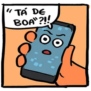 📲 23836ac9 “TÁ DE BOA”?!! phone, cartoon, expression, question whatsapp sticker