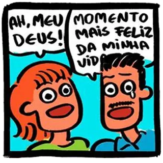 😢 ca04c351 AH, MEU DEUS! MOMENTO MAIS FELIZ DA MINHA VIDA cartoon, speech bubble, comic, happy whatsapp sticker